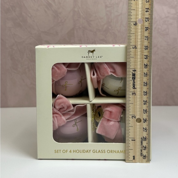 Dabney Lee Pink and Cream Coquette Bows Glass Ornaments Set - Picture 7 of 8